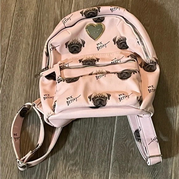 Pink pug mini backpack Betsey Johnson Pink Quilted Heart Pug Dog | Mercari main image 3
